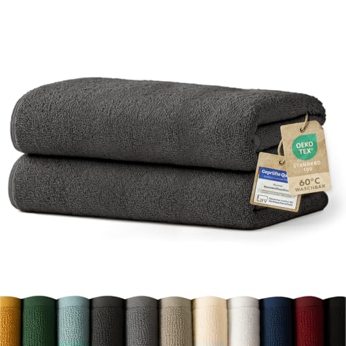 Blumtal Premium Frottier Handtücher Set 2 teilig 100% Baumwolle - Oeko-TEX zertifiziertes Badetuch 2X (70x140 cm) - Ultra saugstarkes Frottiertücher Set waschbar °60 - Handtücher Anthrazit