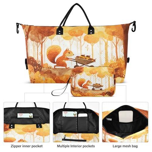 Weekender Bags Travel Duffel Gym Bag Squirrel Cart Golden Maple Forest Carry on Overnight Tote Bag with Toiletry Bag for Airplane Travel Trip Gym Yoga2