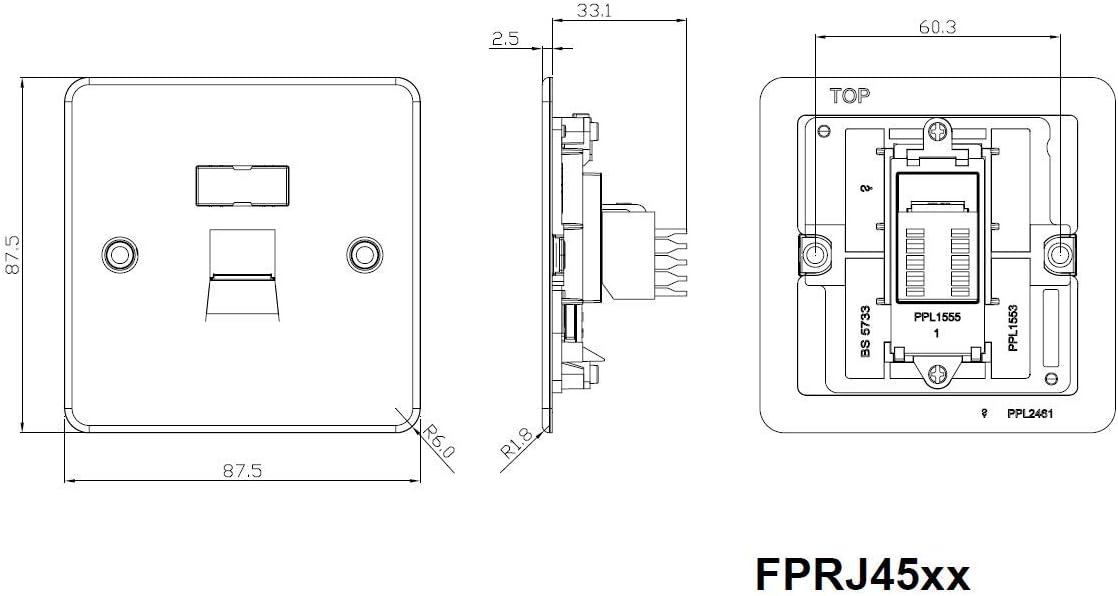 Knightsbridge FPAVRJ45BC RJ45 Socket Flat Plate Network Outlet - Brushed Chrome - Image 3