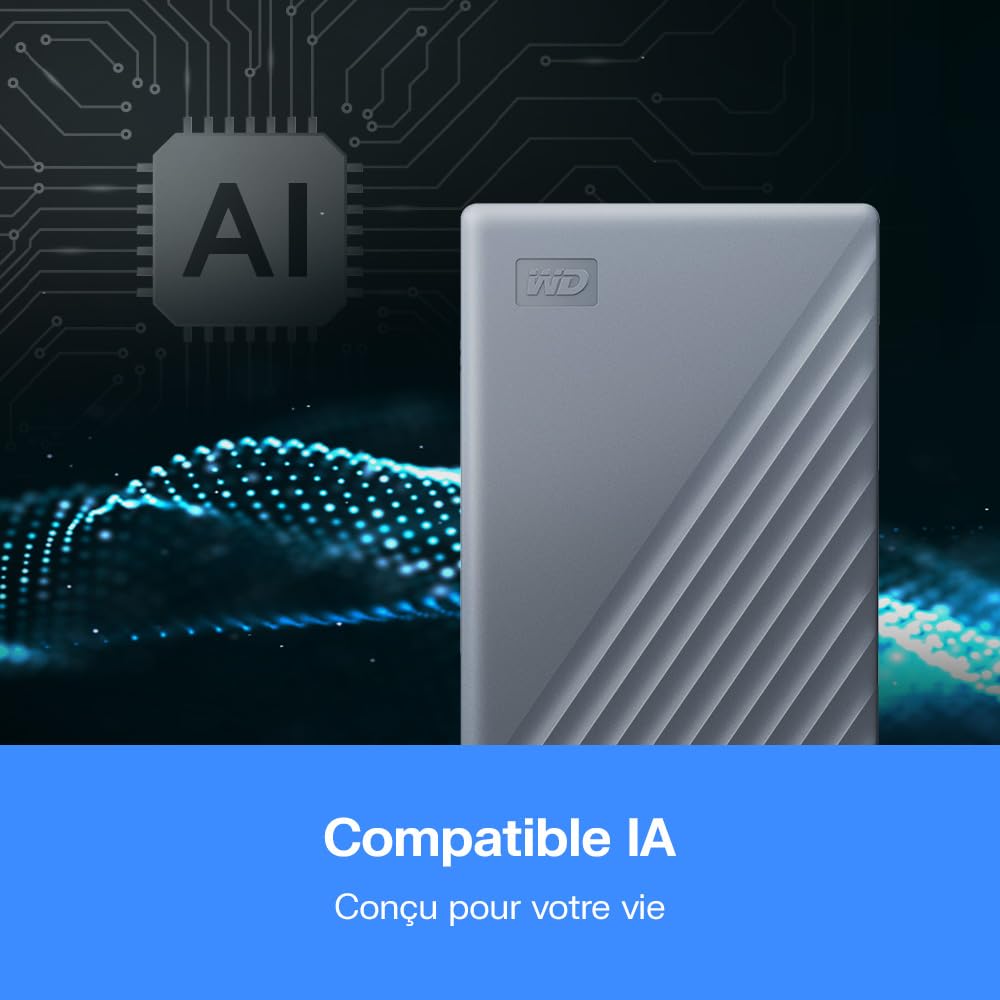 WD 2To My Passport Disque Dur Externe Portable, Fonctionne avec appareils USB-C et USB-A, Sauvegarde et protection par mot de passe, USB 3.2 Gen 1,