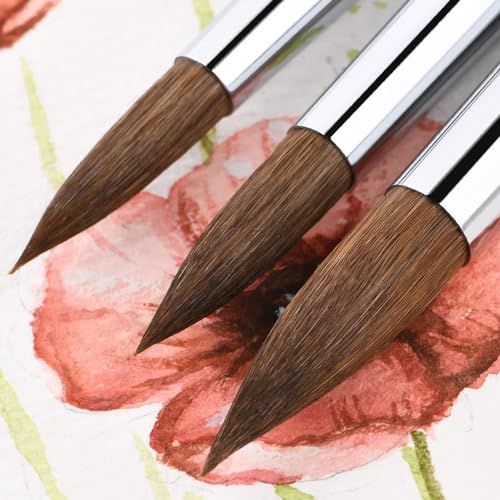 Lenbicki 1X-2SX1-RUUH Kolinsky Watercolor Brushes Set 9 Pcs Superior Sable Hair Round Pointed Professional Art Paintbrush Round Tip Paint Brush Kit thumb #5