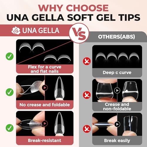 Image of UNA GELLA Medium Stiletto Gel Tips Nail Kit, Pre-Etched Nail Tips 120PCS | Stiletto Nail Tips with Gel Glue, Mini U V LED Lamp, Soft Press-On Nails, 12 Sizes DIY Nail Extension Set for Home Salon Gift