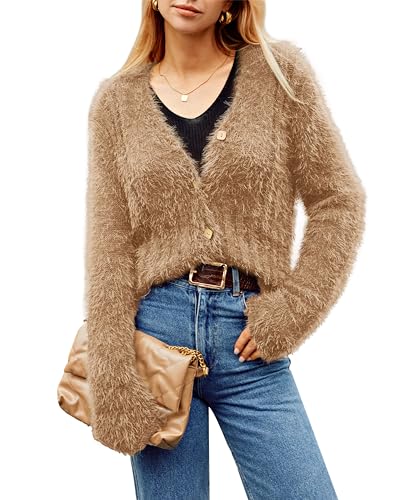 GRACE KARIN Strickjacke Damen Kurz V-Ausschnitt Langarm Cardigan Knopfleiste Weich Gemütlich Herbst Winter Strickpullover Elastisch Kurz Elegant Casual Schulterjacke Top GRACE KARIN Strickjacke Damen Kurz V-Ausschnitt Langarm Cardigan Knopfleiste Weich Gemütlich Herbst Winter Strickpullover Elastisch Kurz Elegant Casual Schulterjacke Top