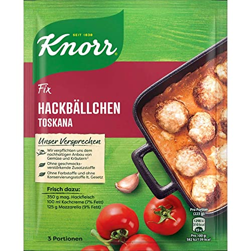 Knorr Fix Würzmischung Hackbällchen Toskana für ein leckeres Gericht mit Hackfleisch ohne geschmacksverstärkende Zusatzstoffe 39 g 1 Stück (Packung mit 10)