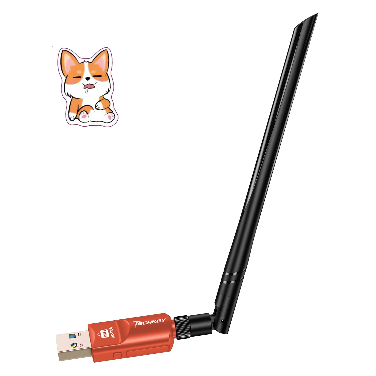 USB WiFi Adapter 1200Mbps Techkey USB 3.0 WiFi Dongle 802.11 ac Wireless Network Adapter with Dual Band 5dBi High Gain Antenna for Desktop Windows XP/Vista / 7-10 Mac（Kor-03）
