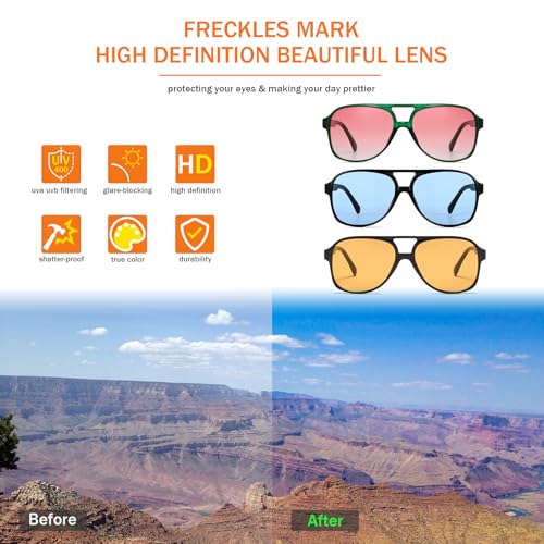 Image of Freckles Mark Vintage Retro 70s Sunglasses for Women Men Classic Large Square Aviator Trendy Glasses