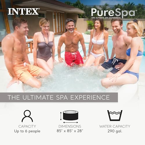 Image of Intex PureSpa 6 Person Bubble Massage Inflatable Hot Tub Spa Set, Sahara Tan