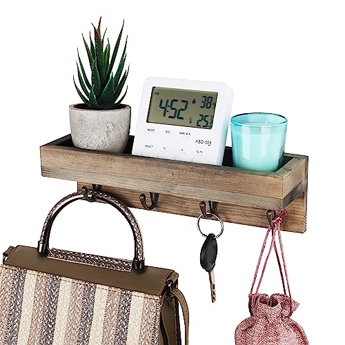 Belle Vous Schlüsselbrett mit Ablage Wandregal Holz mit 4 Haken 25,5cm...