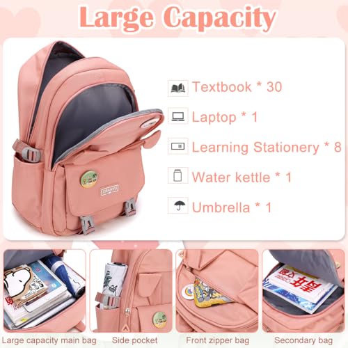 Image of PALAY School Backpack for Girls Kawaii Bunny Ear Pink 15.6 Inches Laptop Backpack Fashion Nylon Casual Travel Backpack Multi Compartment Book Bag Chirstmas Birthday Gift for Girls, 32x20x43cm