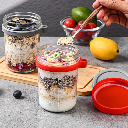 Image of Xileanalee 6 Pack Overnight Oats Containers with Lids and Spoons-18 Oz Overnight Oats Jars Mason Jars for Chia Pudding Cereal Fruit Vegetable Milk Salad Yogurt Meal Prep