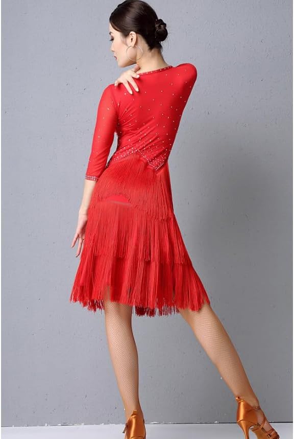 Fringe Latin Dancing Outfit Tango Dancing Clothes for Women Ballroom Dance Training Dresses Cha Cha Dancewear