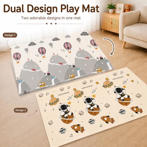 Image of TARKAN Extra Thick Reversible Baby Play Mat For Hard Floor, BIS Safety Certified, BPA Free Foldable Foam Crawling Mat (6.5x4.5 ft, 8mm Thickness) Astronaut - Parachute