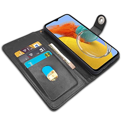 Image of Pikkme Samsung Galaxy M14 5G Flip Cover Leather Finish | Inside TPU with Card Pockets | Wallet Stand and Shock Proof | Complete Protection Button Flip Case (Black)