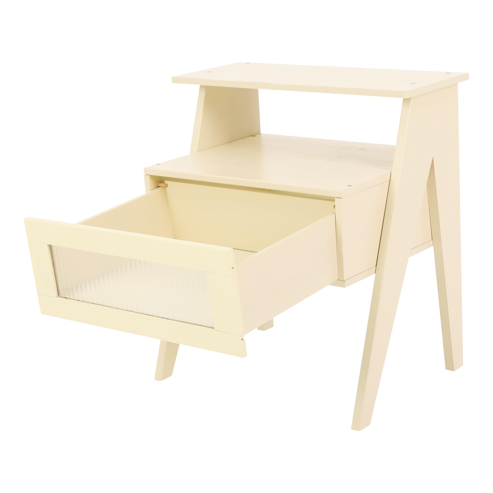 Comodino, tavolino con finestra trasparente e ripiano aperto, gambe in legno, comodino, tavolo con vano portaoggetti per camera da letto, dormitori, 43 x 31 x 50 cm