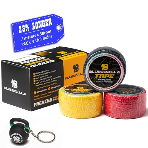 BLUEGORILLA Tape Crosstraining, Esparadrapo Deportivo - Venda elastica cohesiva y autoadhesivas - Pack 3,6 y 12 - Llavero en 3 y 6 Pack. (Mixto 3 Unidades 38mm x 7m)