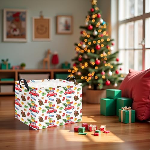 Image of Rectangular Christmas Basket Trick or Treat Spooky Boo Basket with Handles for Women Girls Cute Storage Bin Organizer(Car Christmas)