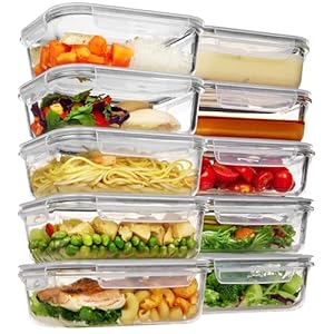 Vtopmart 10Pack (35oz+22oz) Glass Food Storage Containers with Lids, Meal Prep Containers, Airtight Lunch Containers Bento Boxes with Snap Locking Lids, for Microwave, Oven, Freezer and Dishwasher