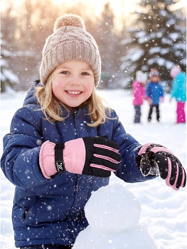 Image of SATINIOR 2 Pair Kids Winter Gloves | Waterproof Winter Snow Gloves for Boys Girls, for Winter Outdoor Ski Snowboarding Cold Weather, Warm Cotton Plush Lining