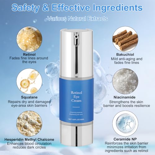 Aomig Retinol Krem pod oczy, 30 ml Krem przeciwzmarszczkowy i starzejący się do oczu z Bakuchiolem, Redukuje zmarszczki i drobne zmarszczki, zmniejsza obrzęki i cienie pod oczami, nawilżający