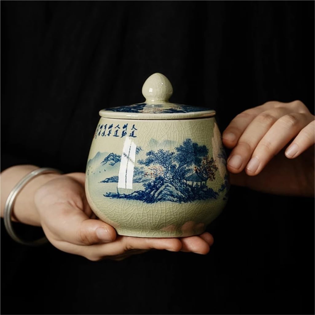 SONGCHAO Sugar Jar Ceramic Hand-Painted Tea Storage Jar Tea Set Tea Container Jar is Suitable for Holding Coffee, Tea, Sugar, Salt, Etc. Tea Canister