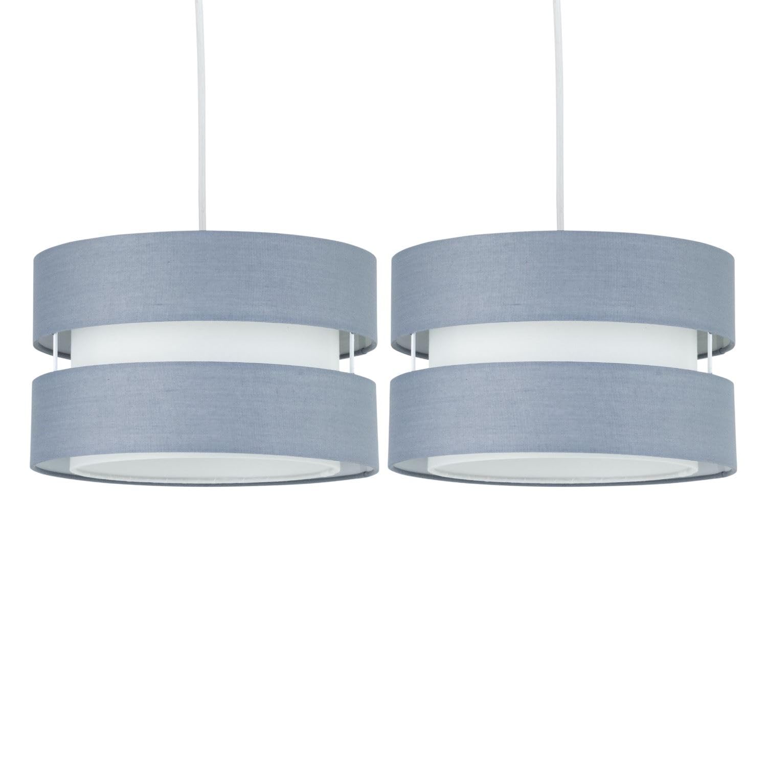Firstchoicelighting Grey Set Of 2 Ceiling Light Shades, Easy Fit Pendant Shades, Diameter 26Cm