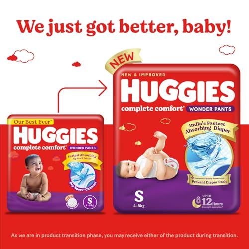 Image of Huggies Complete Comfort Wonder Pants, Small Size, 86 Count, India's Fastest Absorbing Diaper & Natural Soft Premium Baby Diaper Pants, Ideal for 4-8 Kgs