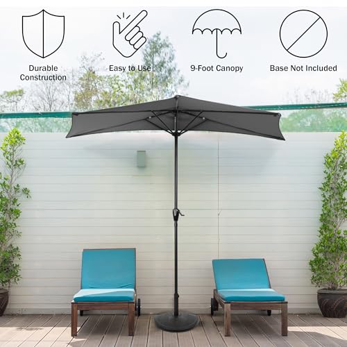 Image of Half Umbrella Outdoor Patio Shade - 9 ft Patio Umbrella with Easy Crank - Small Canopy for Balcony, Table, or Deck by Pure Garden (Gray)