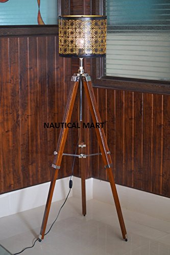 Amazon | クラシックデザイナーNautical三脚木製フロアランプ、クロム