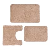 3-teiliges Luxus-Badezimmerteppich-Set mit U-förmigem WC-Vorleger, rutschfeste TPR-Unterseite, dicker Mikrofaser-flauschiger Plüsch, Wasseraufnahme, schnell trocknend, ultraweich, Badematten für