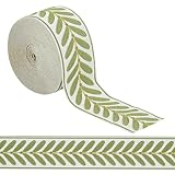 OLYCRAFT 10.9Yards Jacquard Ribbon Trim 2.4 Inch Leaf Pattern Jacquard Polyester Ribbons White Green Leaf Jacquard Woven Embroidery Trim for DIY Sewing Crafts Handmade Bag Belts Clothing Decoration