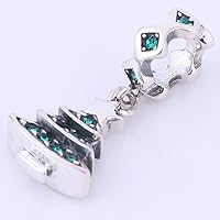 Vista 3 de Medias de Navidad, muñeco de nieve, dijes de Papá Noel, plata de ley 925, dijes de cristal de Navidad para pulsera