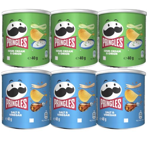 Sour Cream & Onion Tub 40g x3 with Salt & Vinegar Tub 40g x3 - Bundle Consisting of Pringles x6 Pack
