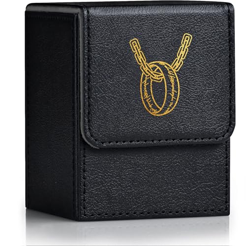 ZLCA Card Deck Box for MTG with 2 Dividers, Card Storage Box Fits 100+ Single Sleeved, PU Leather TCG Deck Case Holder for Magic Commander Yugioh (Black,Ring)