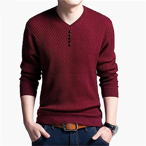 Solid Color Pullover Men V Neck Casual Long Sleeve Cashmere Sweater Autumn Loose Sweater3