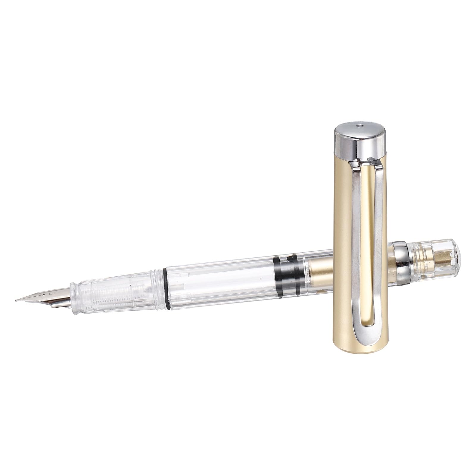 PATIKIL Iridium-Tipped Nib Fountain Pen, 1 Pack Calligraphy Pen Clear Barrel Smooth Writing with Refillable Ink Converter for Office Journaling Calligraphy Gift, Champagne