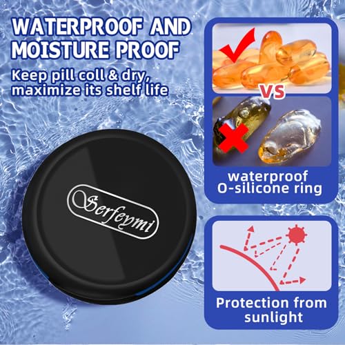 Image of Serfeymi Small Pill Case for Purse, Unique Artistic Patterns Travel Pill Box with 3 Compartments, Portable Mini Pill Organizer for Pocket, Decorative Pill Container for Purse - Black(Logo)