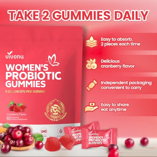 Image of VivoNu Viginal Probiotics for Women, Women Probiotic Gummies, Feminine Balance Gummies, Prebiotic Gummy, Cranberry Probiotics for Woman Vaginigal Health, Yeast Ph Balance| 60 Gummies