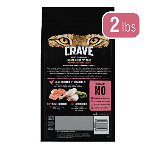 CRAVE Grain Free Indoor Adult High Protein Natural Dry Cat Food with Protein from Chicken & Salmon, 2 lb. Bag