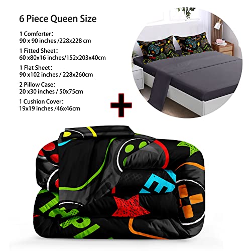 Bducok 6 Pieces Gamer Comforter Set For Boys Gaming Bedding Set Queen Size,Video Game Controller Comforter For Boys Kids Adult 3D Gamepad Microfiber Bedding Sets 6 Pieces Bed In A Bag Sets3011,Queen #TOP2