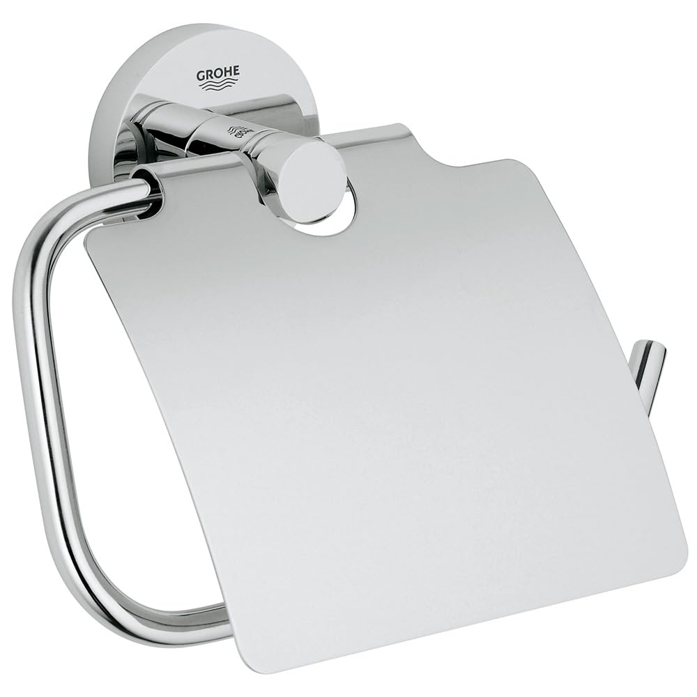 GROHE Essentials Toilet Paper Holder | Metal | With Cover | Concealed Fastening | Bath | Bathroom | Accessories | Chrome | 40367001