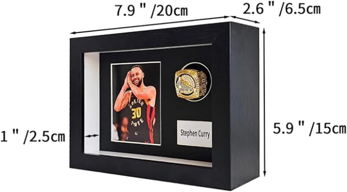 Championship Ring Display Case,Baseball Ring Holder,7.9" L x 5.9" Ring Display Box with 4X6 Photo Frame,for Various Sports Ring Display Case(Black)