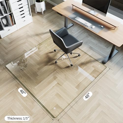 Image of [Tempered Glass] 48 inch x 48 inch Glass Office Chair Mat for Carpet