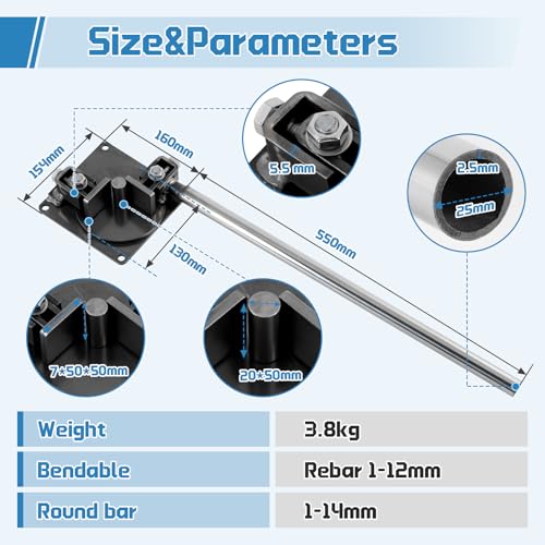 Miniatura 2 de Mxbaoheng Dobladora Manual De Barra De Acero De 1-14mm Dobladora De Hierro Manual De Barras De Refuerzo Herramientas De Metal Para Acero Redondo Acero De Refuerzo, Hierro Plano Y Otros Metales