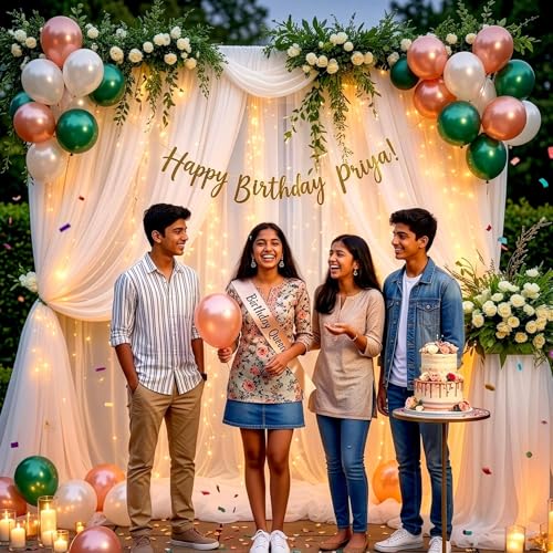 Image of Party Propz White Net Curtain for Decoration with Fairy Lights (9m), White Canopy Tent for Decorations, Birthday Backdrop for Decoration, Backdrop Decorations(7pcs)