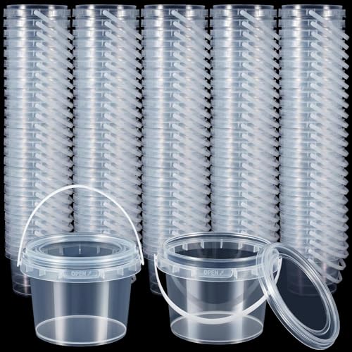 Image of Maxcheck Containers Bulk with Lids and Handles Plastic Storage Bucket Containers Mini Storage Case for DIY Party Art Craft Pigment Dough Cotton Candy Lotion Small Tools (10oz,Clear,500 Pcs)