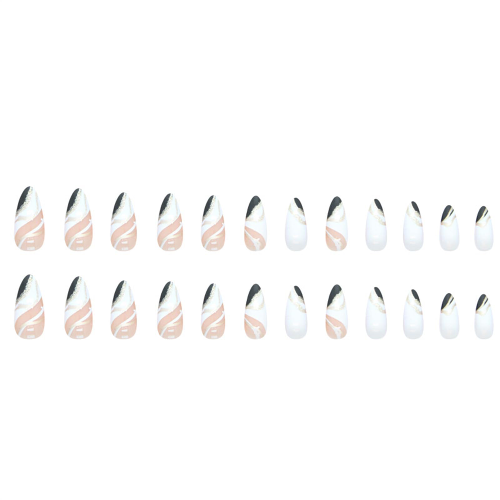French Almond Fake Nails,Cute Acrylic Nails,Fake Nails with Pentagram,Nude Ladies Artificial Nails 24 pcs: Black and white gold thread