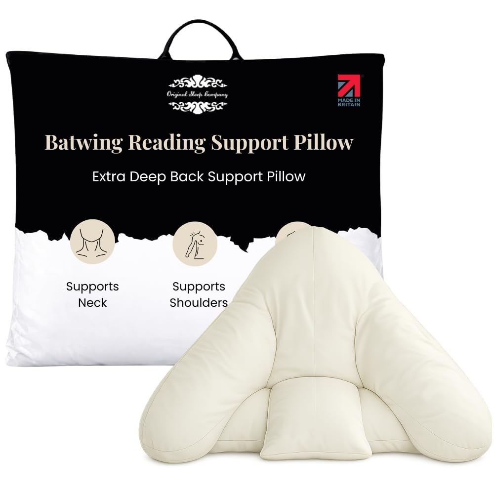 Original Sleep Company Orthopaedic Batwing Pillow – Reading Back Support Pillow with Hollowfibre Filling, Polycotton Pillowcase, Lumbar & Neck Support Cushion, Machine Washable, Made in Britain — image 1