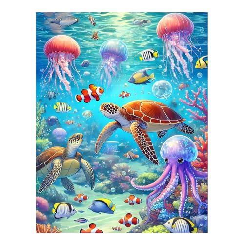 JISHSHAY Diamond Painting Animaux Diamant Painting Tortue de Mer Broderie Diamant Poulpe Diamond Art Méduse Kit Mosaique Adulte Point de Croix pour Adultes...