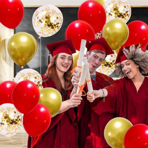 Image of Red Gold Balloon Arch Garland Kit - 121PCS Red and Metallic Gold Balloon Confettie Balloons Valentines Balloons for Birthday Wedding Anniversary Graduation Christmas Party Decorations