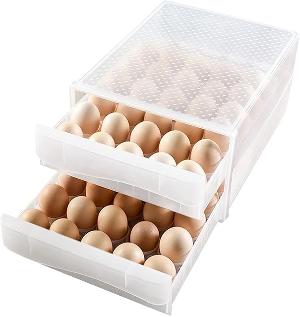 La Llareta Eggs Storage Box, 60 Cells/2 Layer Egg Fresh Box, Egg Holder Storage Fridge, Stackable, Drawer Type, for Kitchen, Picnic, Restaurant
